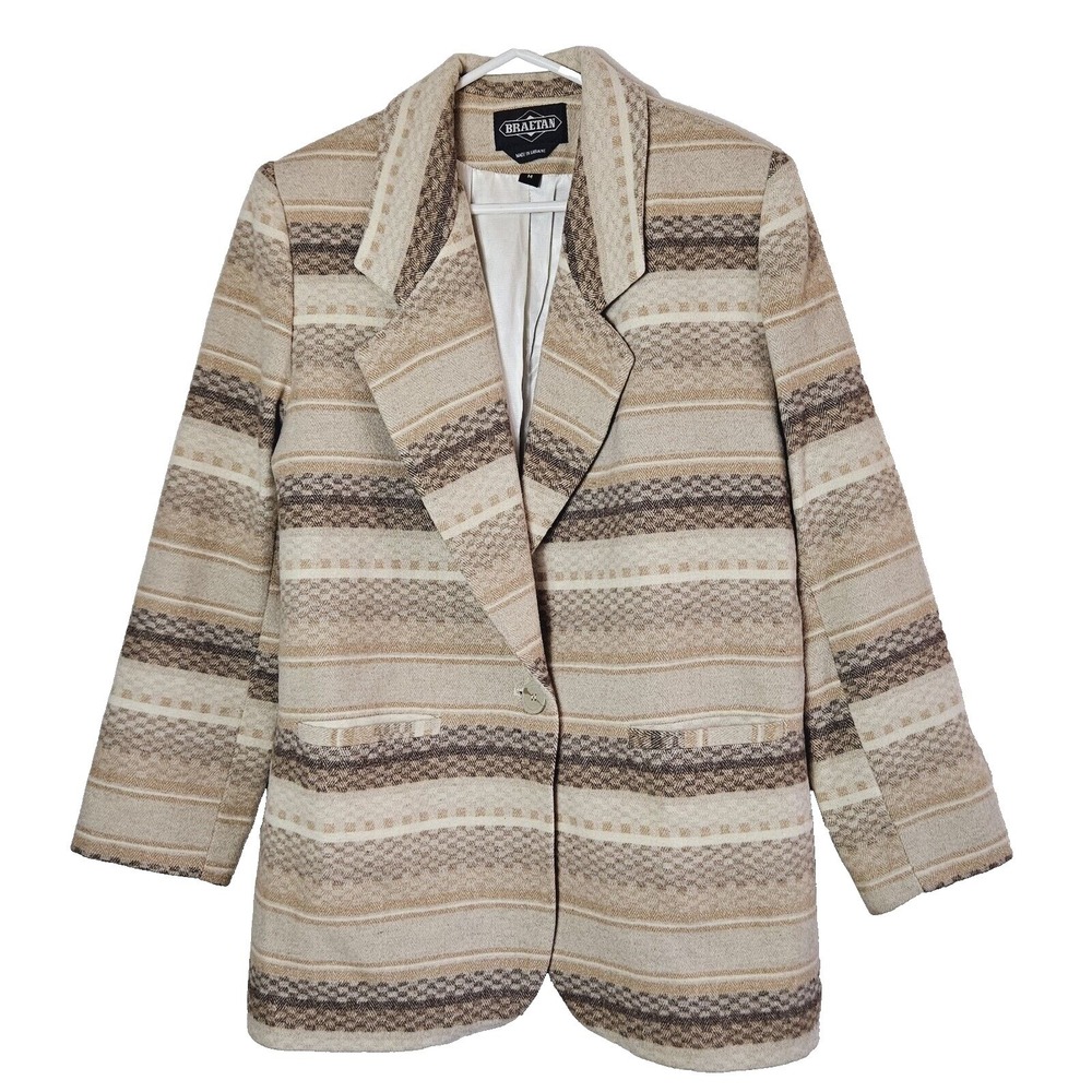 Braetan Beige Striped‎ Wool Blend Blazer Jacket Size M Dark Academia Vintage
